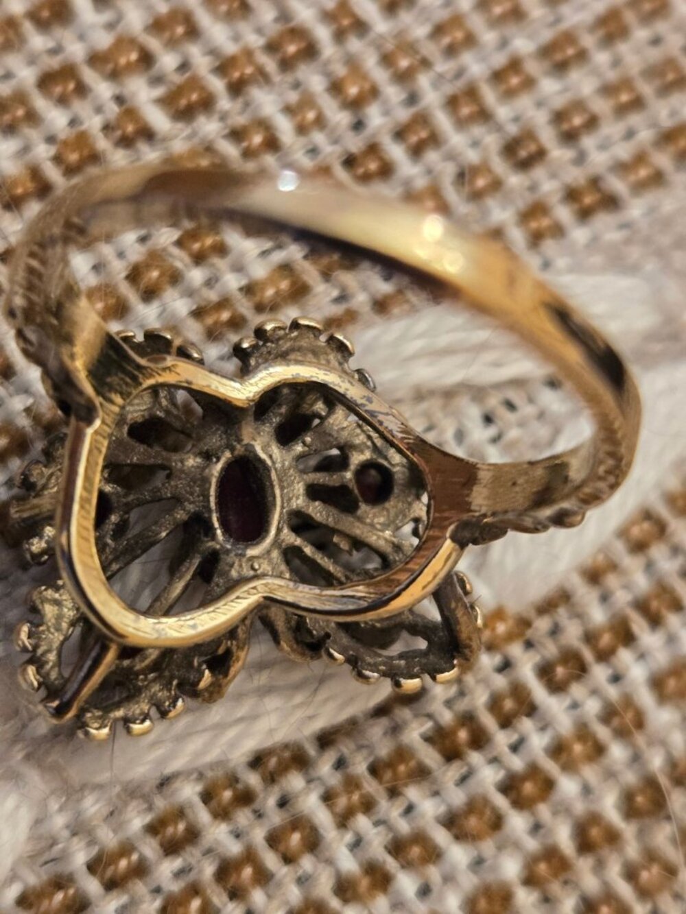 Sterling Silver Vermeil Garnet Cluster Ring Butterfly Floral Statement Ring - Picture 4 of 7